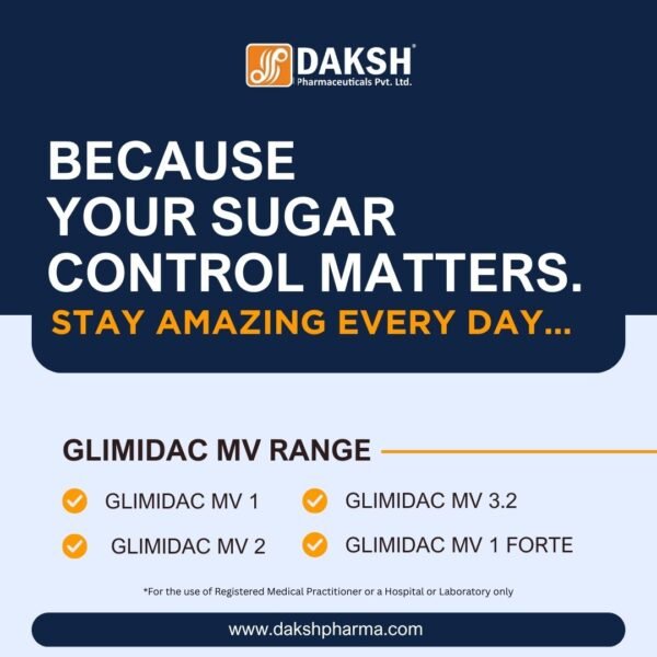 GLIMIDAC MV tablets containing Glimepiride, Voglibose and sustained-release Metformin in blister packing for diabetes management