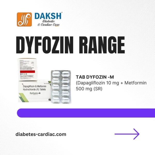 DYFOZIN-5 / 10 / M tablets – Dapagliflozin Propanediol Monohydrate 5 mg in ALU-ALU packing for diabetes management, [cd franchise daksh pharma, daksh diabetic products, metformin medicine, medicine for diabetic patients,