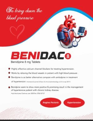 Bendidac Benidipine 8 mg BLISTER 10 X 10 by Daksh Diabetic & Cardiac Care, ISO certified pharmaceutical company in India, WHO-GMP pharma manufacturer, third party pharmaceutical manufacturing India, pharmaceutical marketing company India, diabetic care pharmaceutical products India, cardiac care pharmaceutical products India, anti-hypertensive drugs manufacturer India, cholesterol-lowering medications India, oral antidiabetic drugs manufacturer, insulin products India, blood sugar monitoring devices, heart failure treatments pharma, preventive cardiac supplements, pharma franchise company India, Panchkula Haryana pharma company, trusted Indian pharma manufacturer.